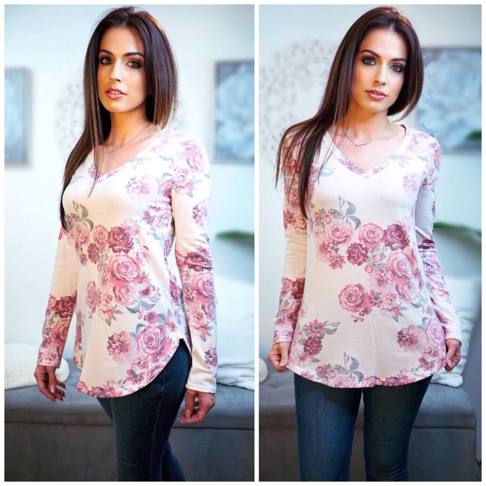 LAST 2! Floral soft long sleeve top - Picture 6 of 6
